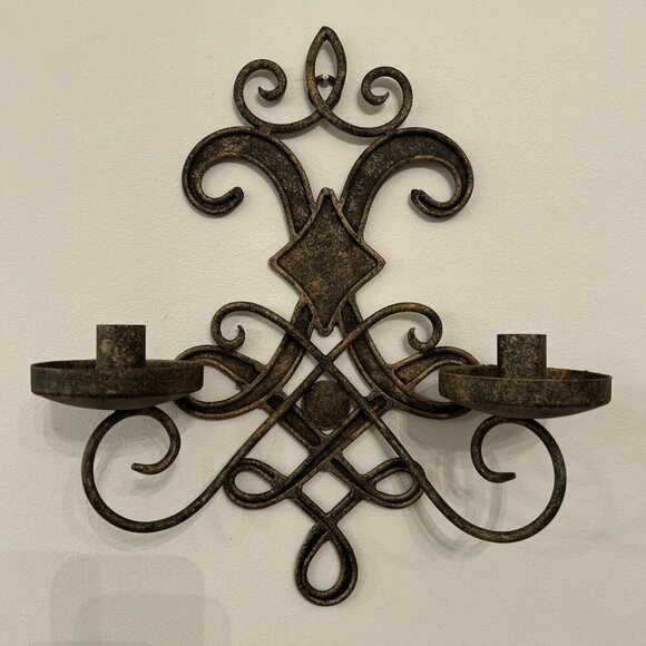 Pair of Ballard Design Mavelot Candle Sconces Wall Antique Gold Handwrought Iron - Picture 2 of 4